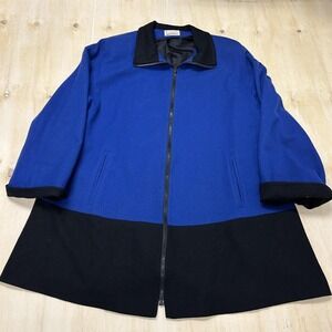Vintage Lorovi Coat Women 6 Blue Wool Colorblock Full Zip Collared Lined Pockets